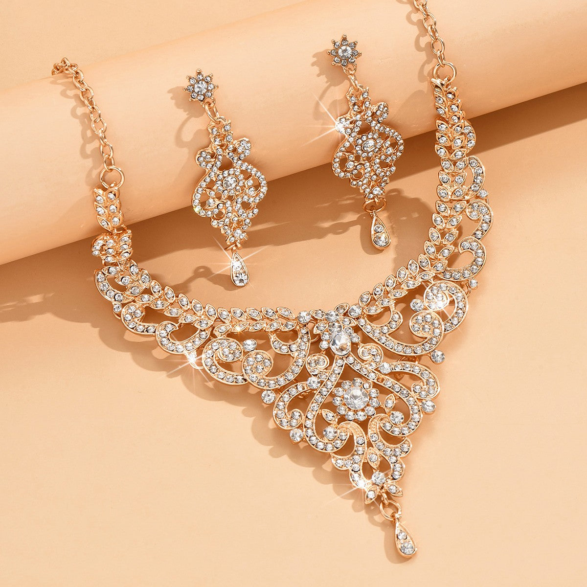 Conjunto de joias estilo palaciano com design sofisticado, joias femininas de luxo com strass incrustados