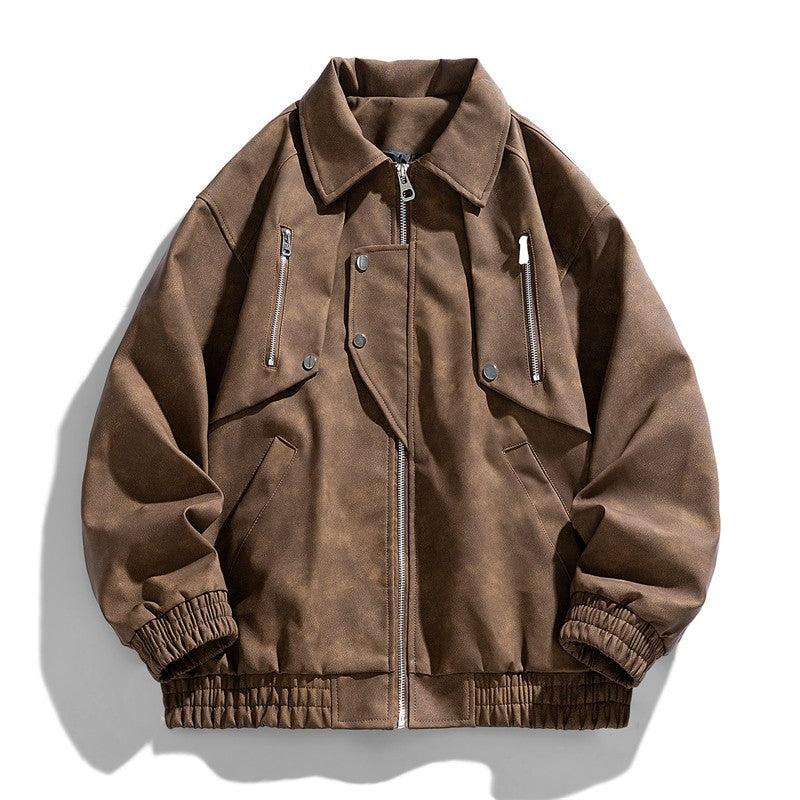 Fashion Trend Korean Slim Fit Casual Men's Leather Jacket Motorcycle Jacket New Spring and Autumn Men's Slim PU Leather Jacket