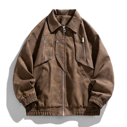 Fashion Trend Korean Slim Fit Casual Men's Leather Jacket Motorcycle Jacket New Spring and Autumn Men's Slim PU Leather Jacket