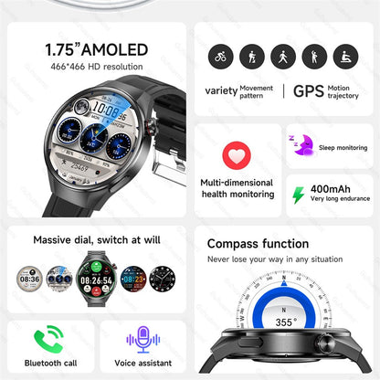 2025Novo Para moda G5 Pro Smart Watch Masculino Tela AMOLED HD GPS Trajetória de movimento Frequência cardíaca Chamada Bluetooth 1,75" SmartWatch IP68