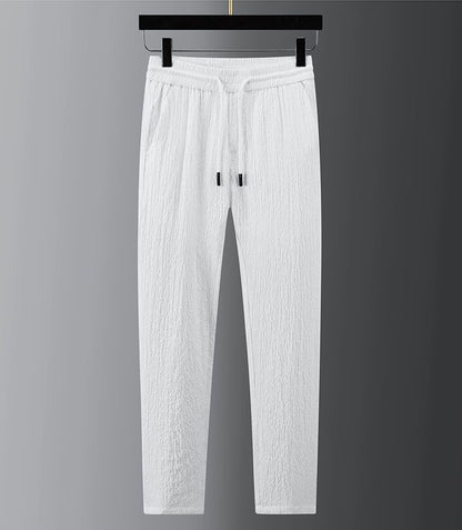 Men Suit Drawstring Pants Blazers Men's Sets Tracksuit Spring Autumn Pleated Suits Thin Casual Outfits Black White Single Button