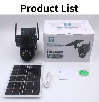 Câmera de segurança externa sem fio WIFI solar V380 Pro 10X 4K de lente dupla, CFTV solar, câmeras solares 4G sim