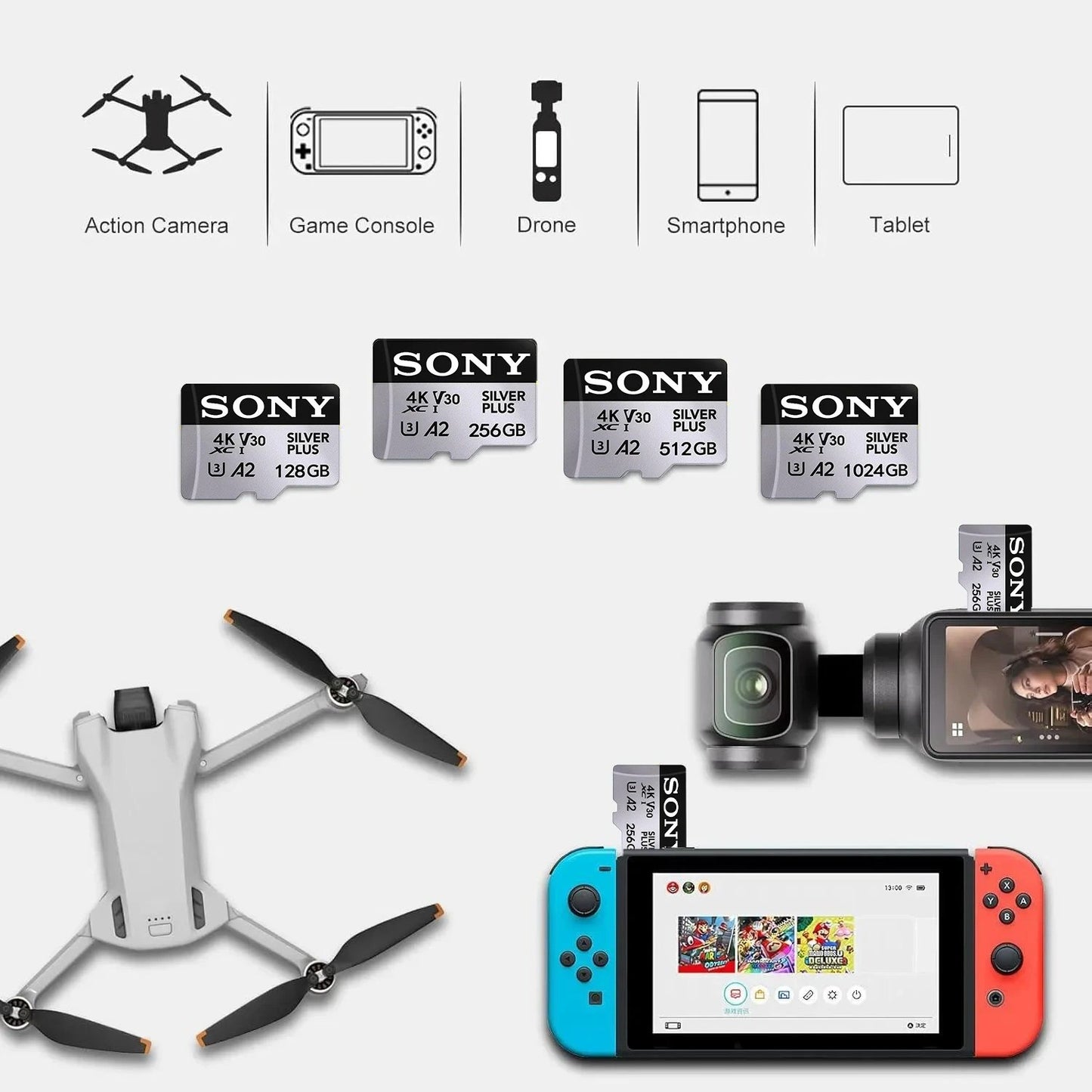 SONY Original Micro SD Card 512GB Memory Card UP TO 100MB/s C10 U3 Flash Memory Card Micro Tarjeta SD Free Adapter