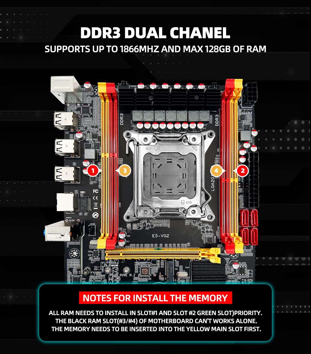 Conjunto de Placa-Mãe ZSUS X79 VG2 com Processador Intel LGA2011 Xeon E5 2630 V2 Memória RAM DDR3 1*16GB 1600MHZ ECC NVME M.2 SATA