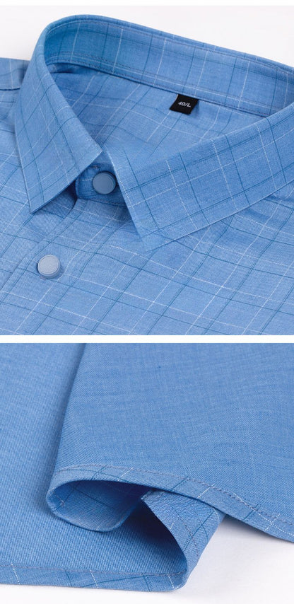 New in shirt elastic plaid casual long sleeve shirts for men slim fit formal shirt fashion easy-care elegants business clothes