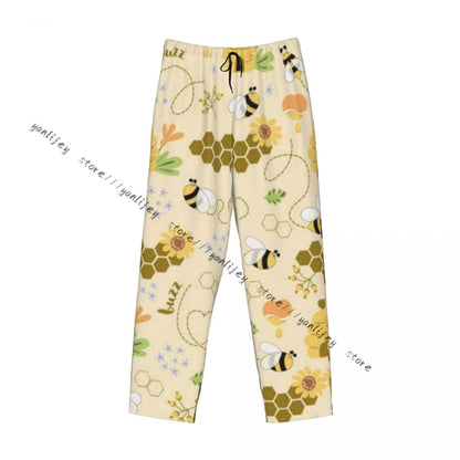 Sweet Honey Cute Bees Hive Flower Mens Pajamas Pyjamas Pants Lounge Pants Sleep Bottoms