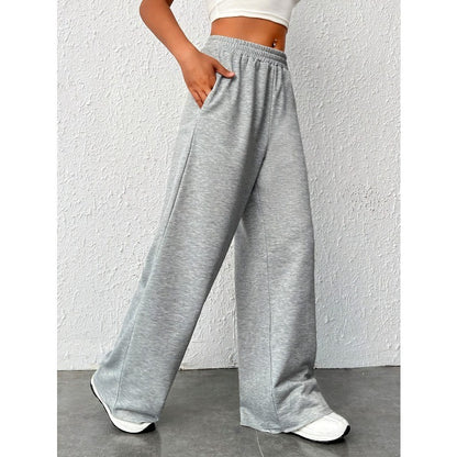 Autumn and Winter Gray Wide Leg Casual Sports Drape, Slimming and Versatile Floor Length Women's Pants
