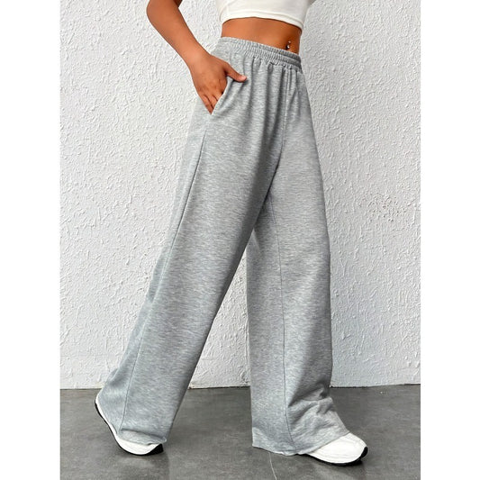 Autumn and Winter Gray Wide Leg Casual Sports Drape, Slimming and Versatile Floor Length Women's Pants