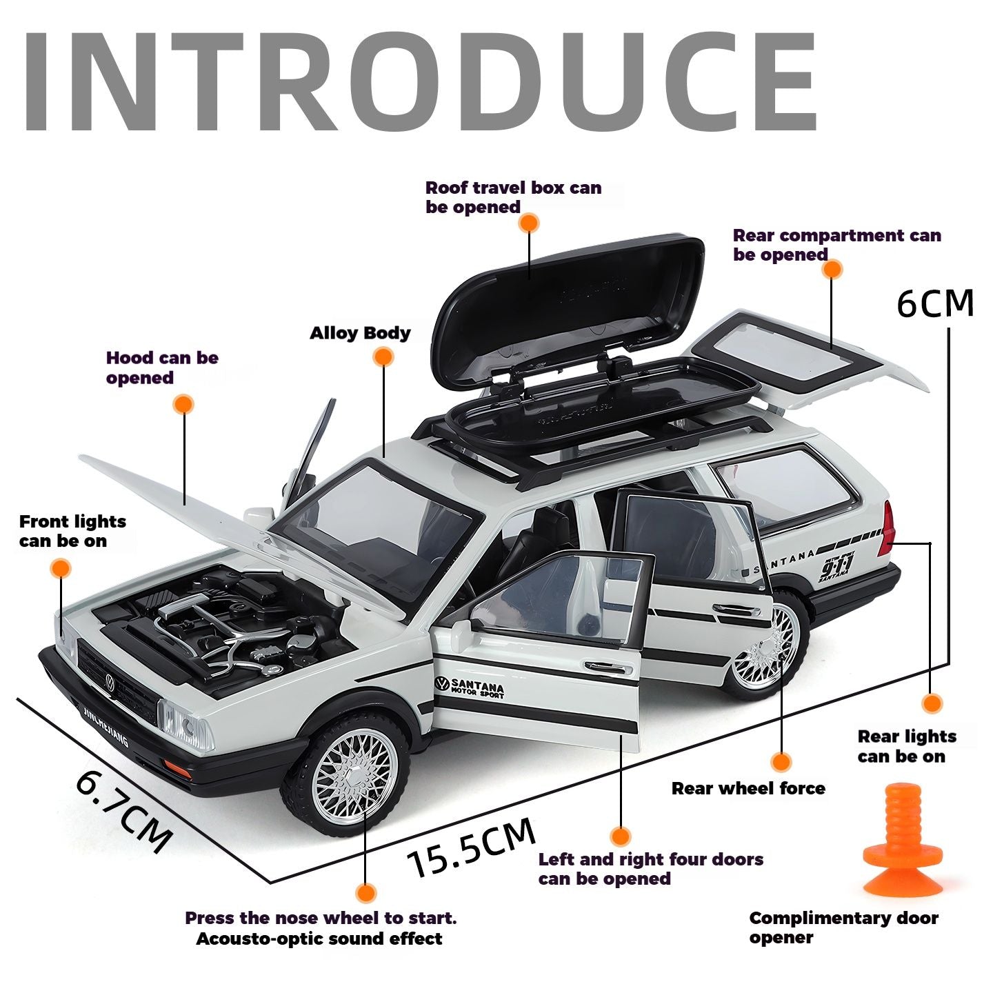 Miniatura Santana Quantum VolksWagenwerk Escala 1:32 em Liga Metálica, Decoração de Carro, Presente Criativo para Amigos, Brinquedo com Som e Luz