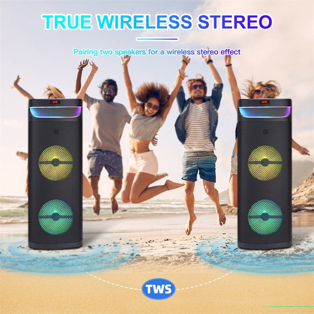 Alto-falante portátil Bluetooth para festa com subwoofer de 3000W duplo de 10 polegadas, sistema de som com graves potentes, alto-falante de karaokê DJ, luz de LED com microfone
