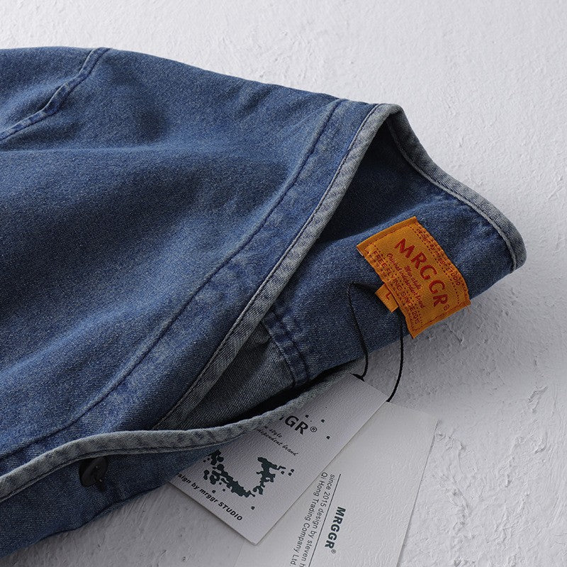 Amekaji Japan Retro Heavy Washing Workwear Clothes 100% Cotton Denim Jacket Men's Trendy Cardigan Top Taoist Robe Men's Jacket