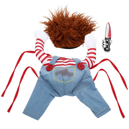 Roupas de Halloween para cães de estimação, cães segurando uma faca, fantasia de Natal, roupa divertida para gatos de estimação, cosplay, vestuário para cães pequenos e médios