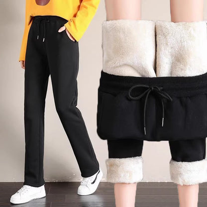 Fleecing Lamb Wool Outerwear Plush Pants Drawstring Thickened Sweatpants Gold Trimmed Casual Long Pants Women Clothing Winter