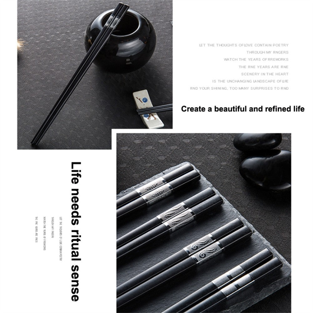 1 Pair Chinese style chopsticks tableware food stick alloy Catering utensils sushi sticks Non-slip Household Kitchen Utensils