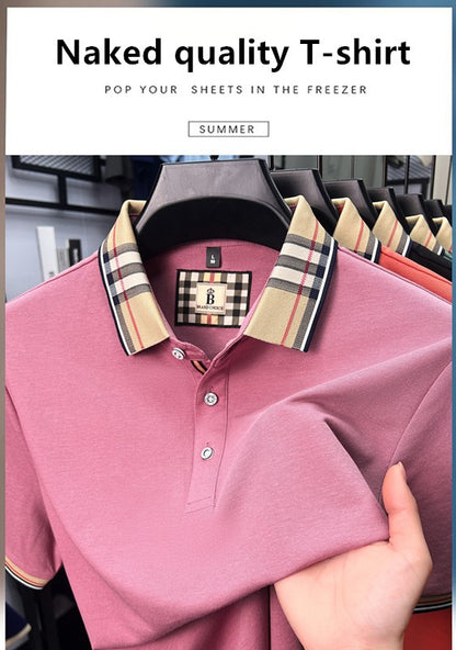 Luxury brand short sleeve polo shirt men fashion simple solid color summer new mercerized cotton breathable casual lapel T shirt