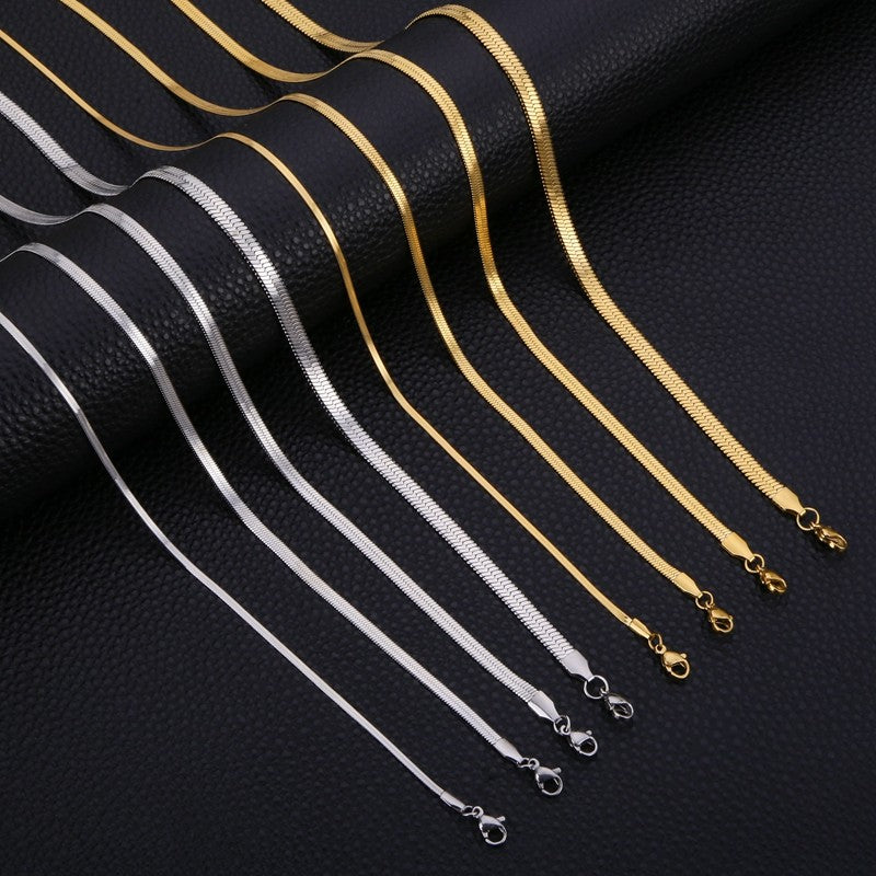 HIYEE Fashion Colar de Aço Inoxidável 40-45-50-60CM Lâmina Cobra Corrente de Osso Dourado Masculino e Feminino Joias Presentes Festa e Casamento