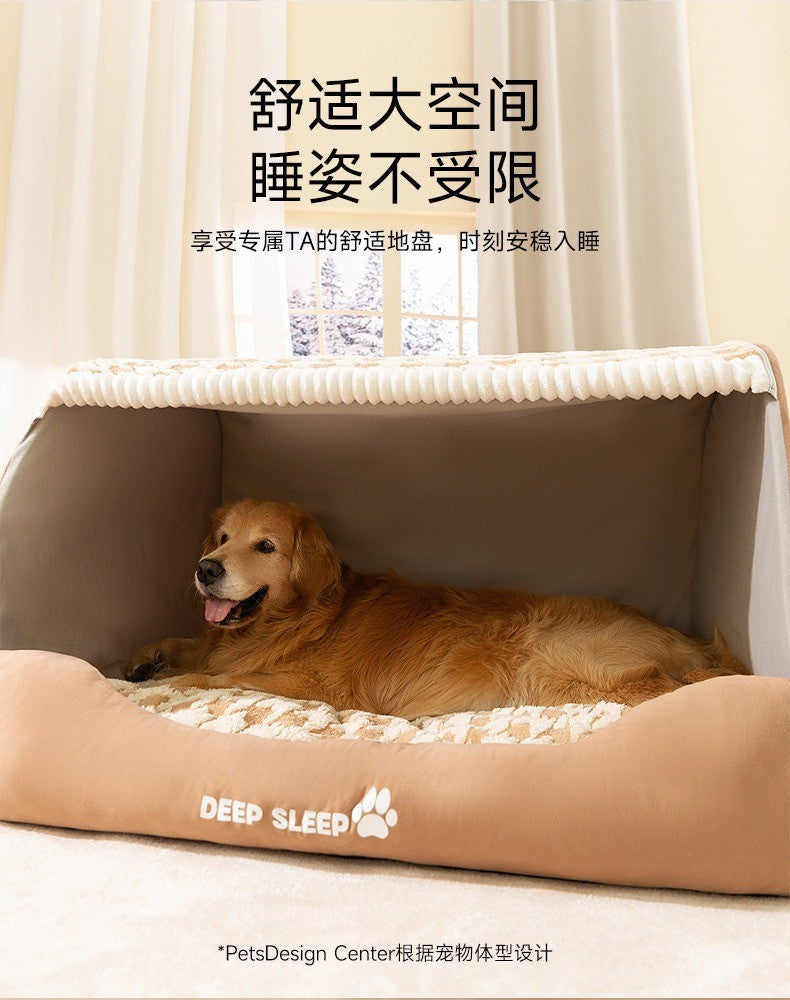 Dog Den Large-sized Dogs' Winter and Autumn Warmth Preservation Quilted Cat Den Drawer House Pet Bed Golden Retriever Washable