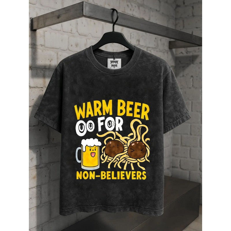 Men's Washed T-Shirt Black Warm Beer for Non-Believers Halloween Spider Beer Print High Quality 100% Cotton 230g