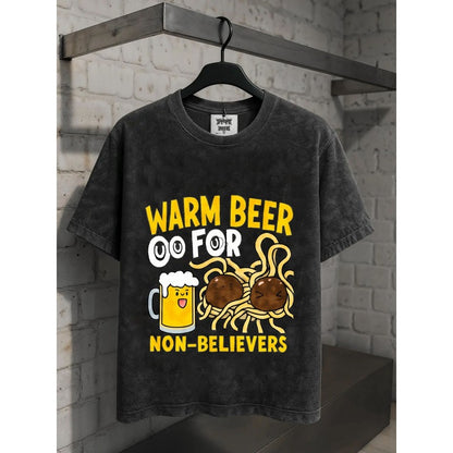 Men's Washed T-Shirt Black Warm Beer for Non-Believers Halloween Spider Beer Print High Quality 100% Cotton 230g