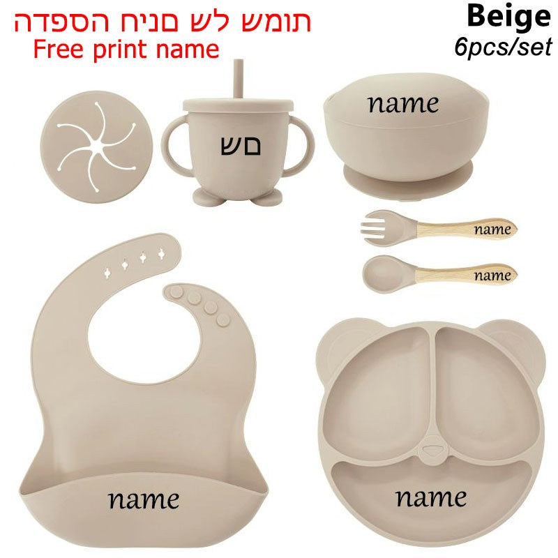 Personalized Name Tableware For Kids Silicone Suction Cup Plate Bowl Baby Feeding Set Children Dinner Dishes Bowl Spoon Cup