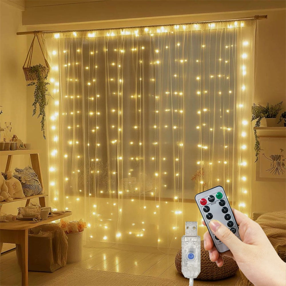 USB Curtain Lights - 8 Lighting Modes LED Fairy String Light for Christmas Halloween New Year Wedding Party Home Garden Decor