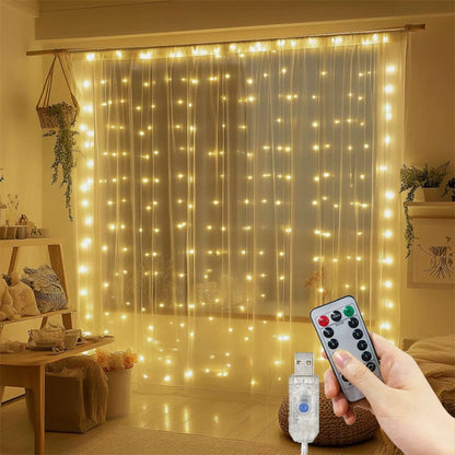 USB Curtain Lights - 8 Lighting Modes LED Fairy String Light for Christmas Halloween New Year Wedding Party Home Garden Decor