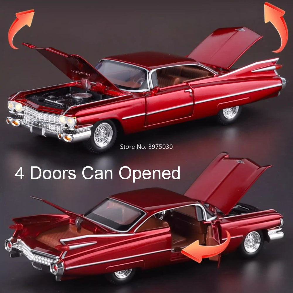 1:32 Escala Cadillac Eldorado Carros Brinquedo Modelos Pneus de Borracha com Luz Música Veículos Roda Puxar para Trás Miniatura de Carro Enfeite