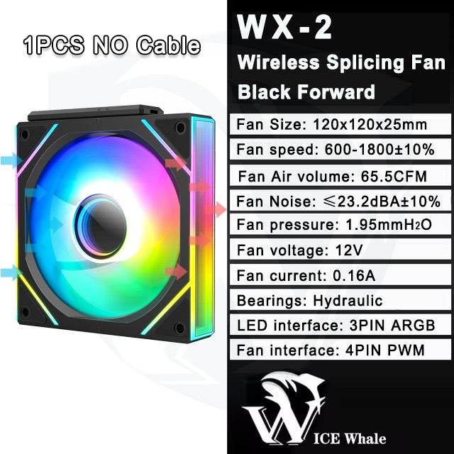 ICE Whale WX-2 Wire-Splicing PC Case Cooling Fan ARGB Mirror Cycle Light Effect 600-1800RPM PWM Water Cooling 360mm Cooler Fan