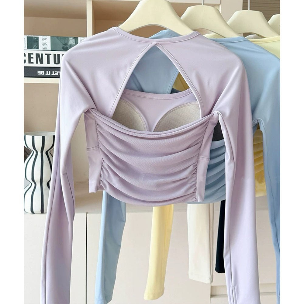Women's Long-Sleeve Sports Top with Chest Pads, Yoga Wear, Pilates Training Fitness Apparel, Running