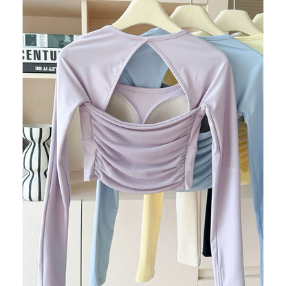 Women's Long-Sleeve Sports Top with Chest Pads, Yoga Wear, Pilates Training Fitness Apparel, Running