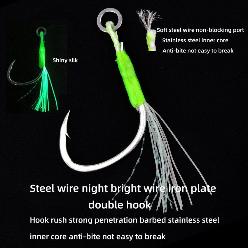 Anzóis Jig Assist 5 Peças, Linha de Aço Inoxidável de Alta Resistência, Tubo Luminoso, Pena, Anel Sólido, Anzol de Jigging, Anzóis de Pesca de Barco