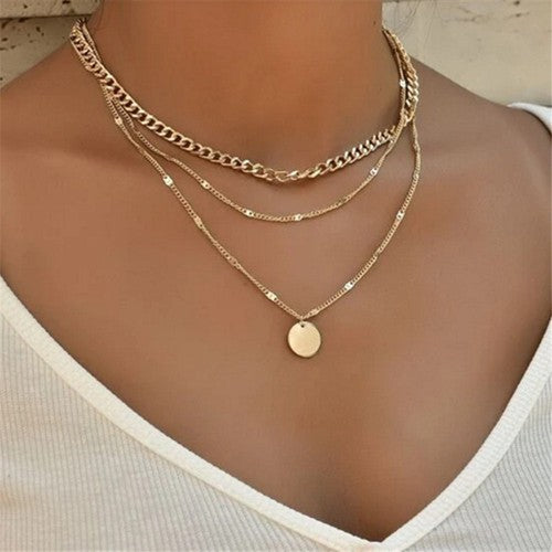 Colar Feminino de Prata Esterlina 925 com Três Camadas, Redondo, Corrente Snake Simples, Charm com Bola, Presente para Festa, Joia Exquisita Feminina