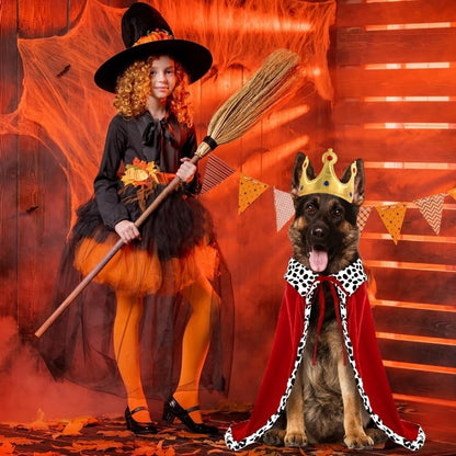 Fantasia de Capa de Rei de Cachorro de Halloween, Adorável e Engraçada, com Coroa, Capa de Rei Ajustável para Cães Grandes, Gatos, Suprimentos para Festas de Cosplay