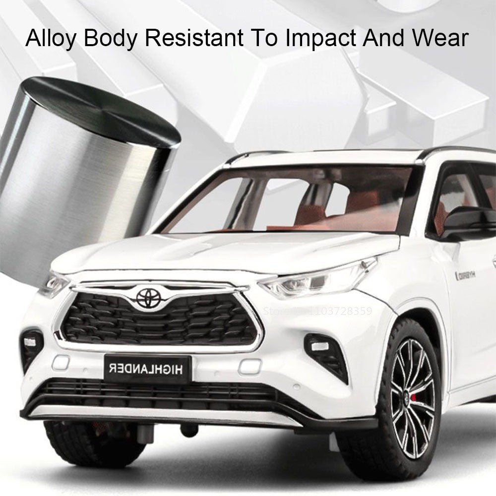Miniaturas de carros Highlander RAV4 em liga fundida escala 1:24, com som, luz, portas que abrem, função de fricção e absorção de choque – Presente para meninos