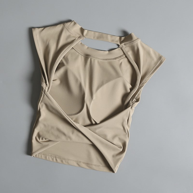 Yoga Suit Sports Top Women with Chest Pad Sexy Short-sleeved T-shirt Running Beauty Back Pilates Training Fitness Clothes Summer