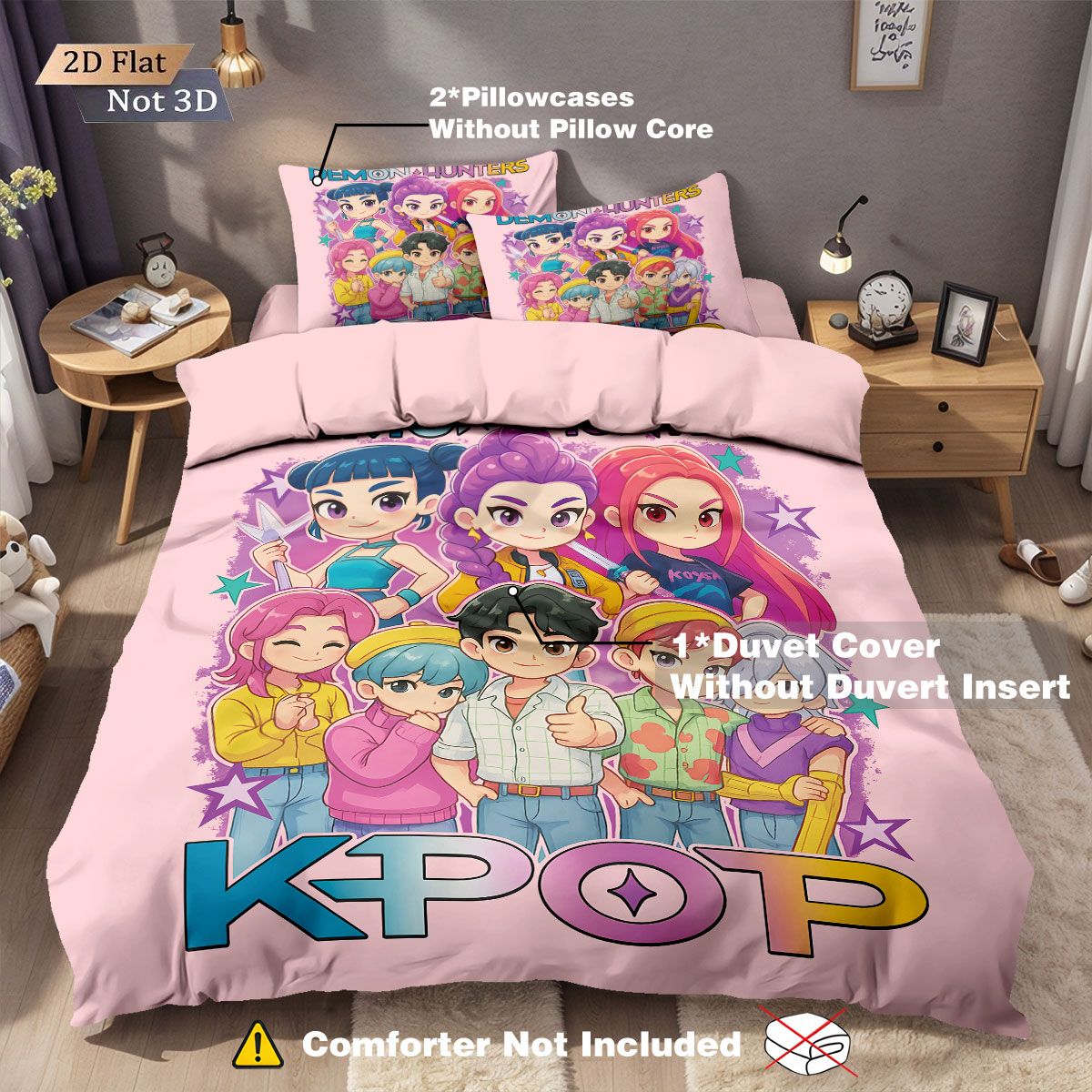 3pcs K-Pop Demon Hunters Print coreless Bedding Set Multi Sized Bedrooms Dormitory duvet Cover Decoration Soft  Machine Washable