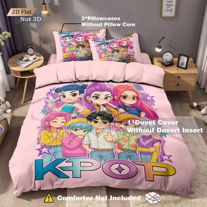 3pcs K-Pop Demon Hunters Print coreless Bedding Set Multi Sized Bedrooms Dormitory duvet Cover Decoration Soft  Machine Washable
