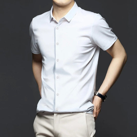 Stretch Anti-Wrinkle Smooth Men's Shirts Short Sleeves Dress Shirts For Men Slim Fit Camisa Social Business Blouse White Shirt