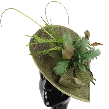 Chapéu de sol de aba grande com design de padrão de fio de cânhamo duplo, acessórios de pena, elegante chapéu de banquete, chapéu de praia para casamento ou férias, chapéu equestre