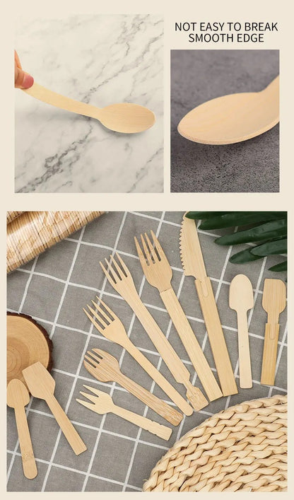 50/100Pcs Bamboo Spoon Fork Knife Natural Disposable Bamboo Tableware Set Forks Spoons Knives Party Wedding Bamboo Tableware