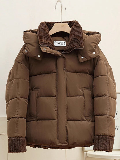 Lambswool Patchwork Thick Women Winter Coat 2025 New Fashion Hooded Puffer Jackets Cotton Padded Short Parkas