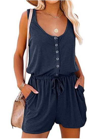 European and American women's summer cross-border new sleeveless jumpsuit waist casual loose wide leg shorts