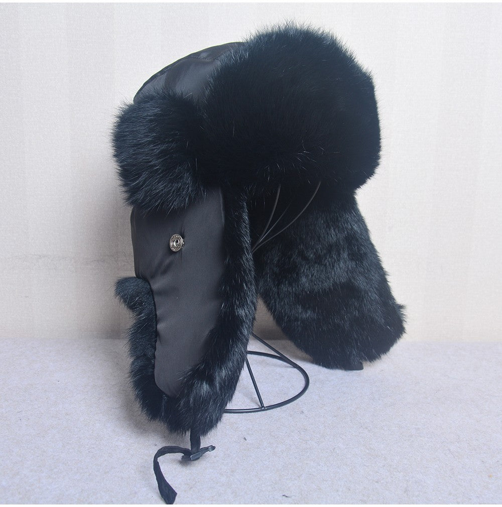 New Russia Winter Real fur Hat Men Outdoor Windproof Super Warm Real Rabbit Fur Bomber Hats Natural Soft Natural Rabbit Fur Caps