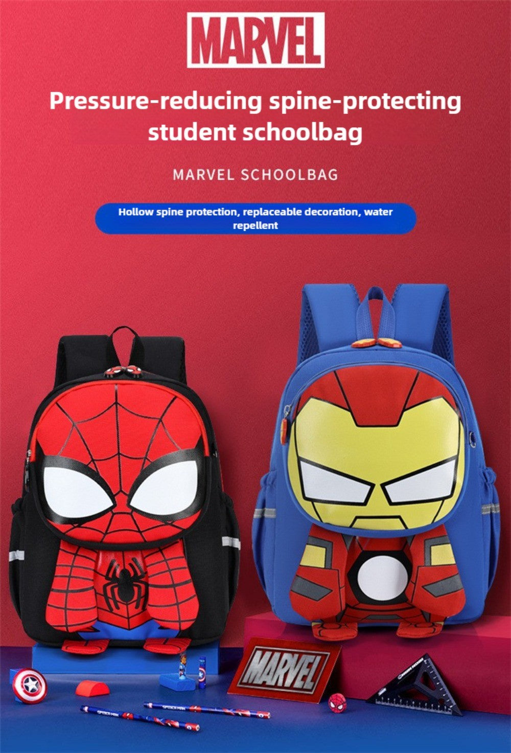 Mochila Infantil Escolar de Capitão América Homem Aranha Homem de Ferro Fofa Desenho Animado para Meninos Leve para Jardim de Infância