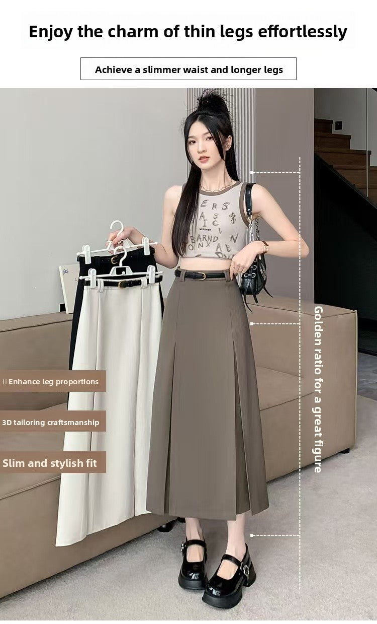 plus Size Suit Skirt Women Summer New Elastic High Waist Slim A-Line Skirt Belly Cover Pleated Skirt Korean Sle Casual Wear