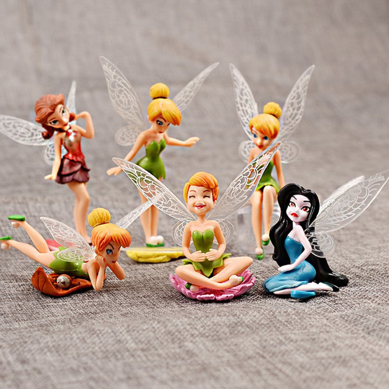 6 pçs/conjunto Anime Tinkerbell Contos de Fadas Meninas Fada Sino PVC Figuras de Ação Brinquedos