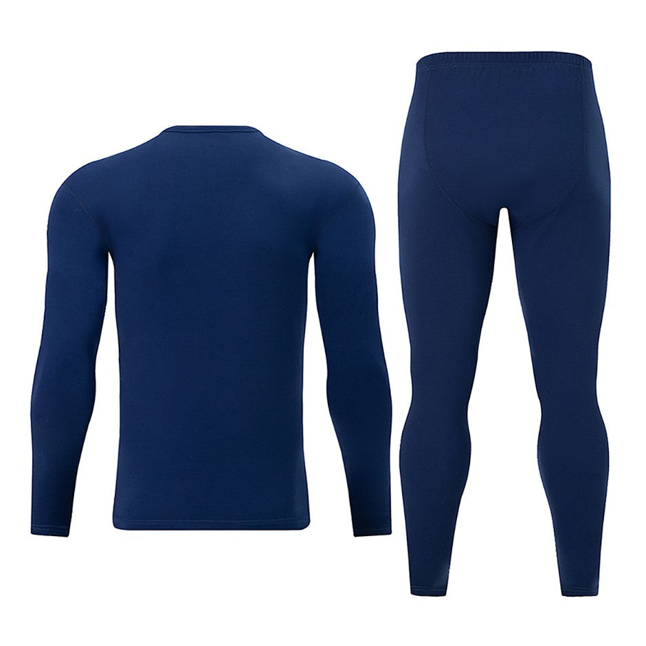 2-piece Autumn And Winter Men's Fashion Lucky Deer Pattern Solid Color Basic Warm Underwear Set Comfortable Long Sleeve Pants
