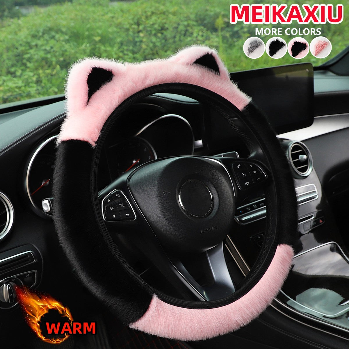 1 winter artificial mink fur furry Panda cat ears car without inner ring steering wheel cover answer 14-15 inch car accessories