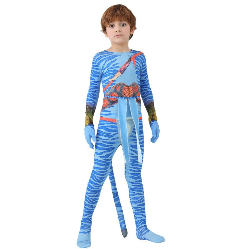 Girls Avatar 2 Neytiri Costume Tail Suit Boys Jake Sully Cosplay Zentai Bodysuit Jumpsuit Kids Halloween Birthday Party Costume