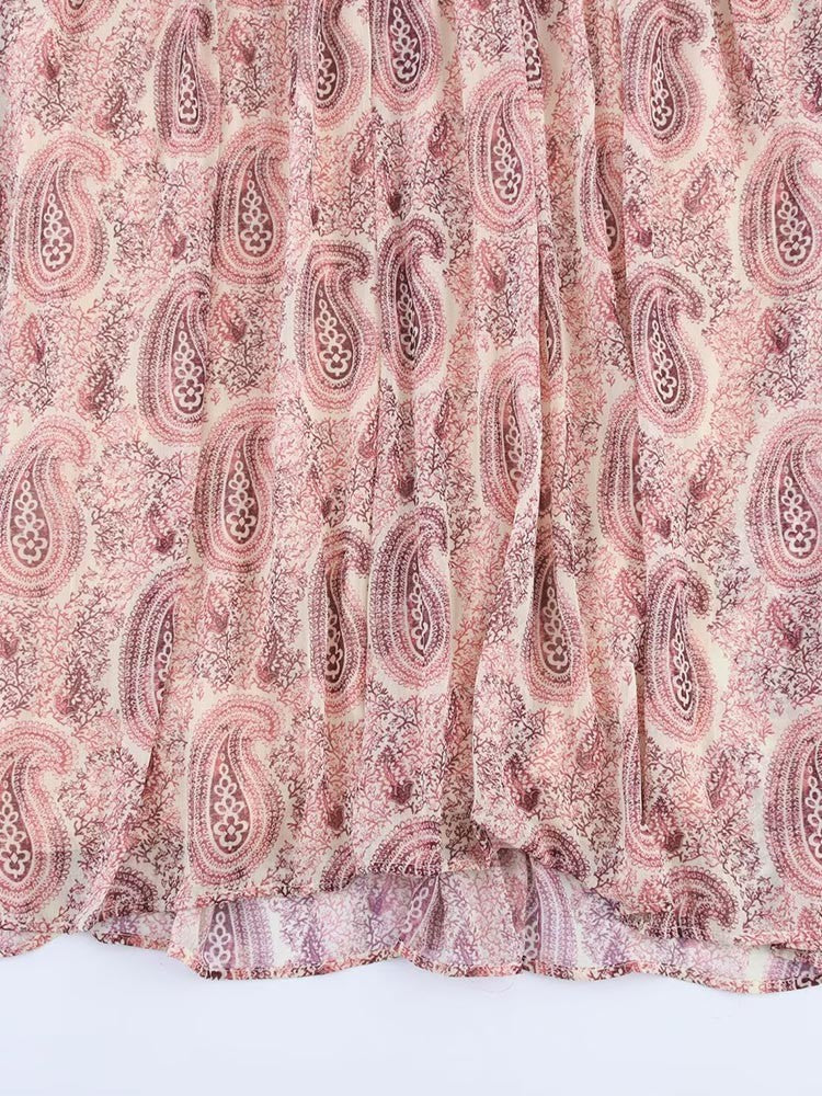 2025 Women Summer MIDI Dress Vintage Print Chiffon V-Neck Cascading Ruffle Long